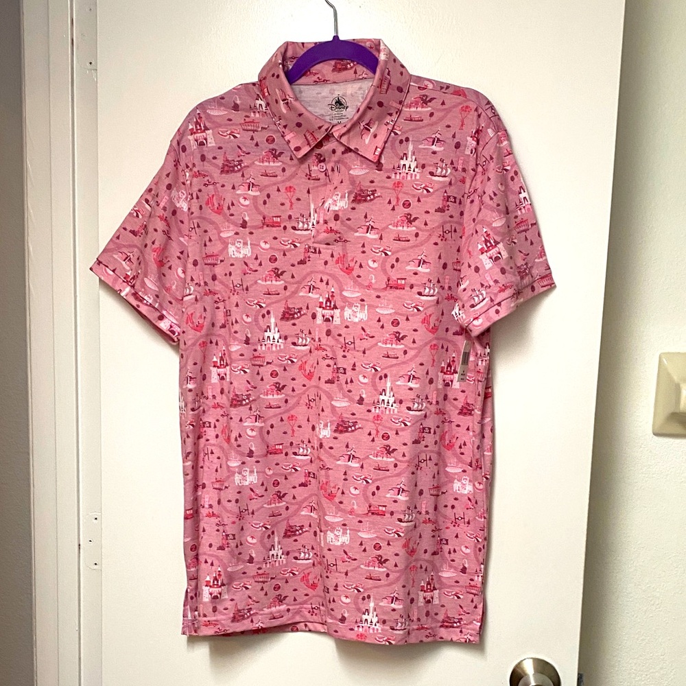 NEW W/TAG- Retired! Rare Men’sDisney Parks pink Park Life polo size Medium